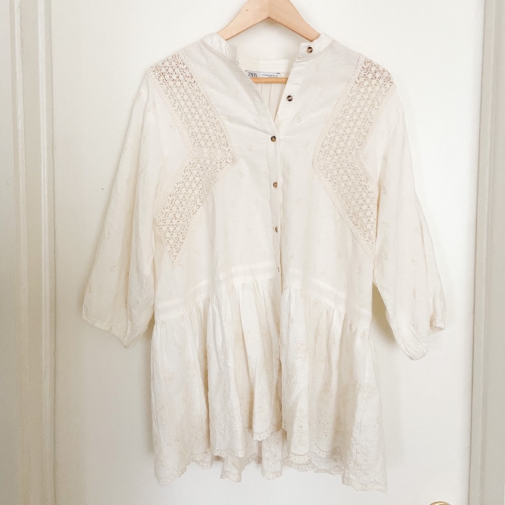 Zara embroidered cotton / linen blouse